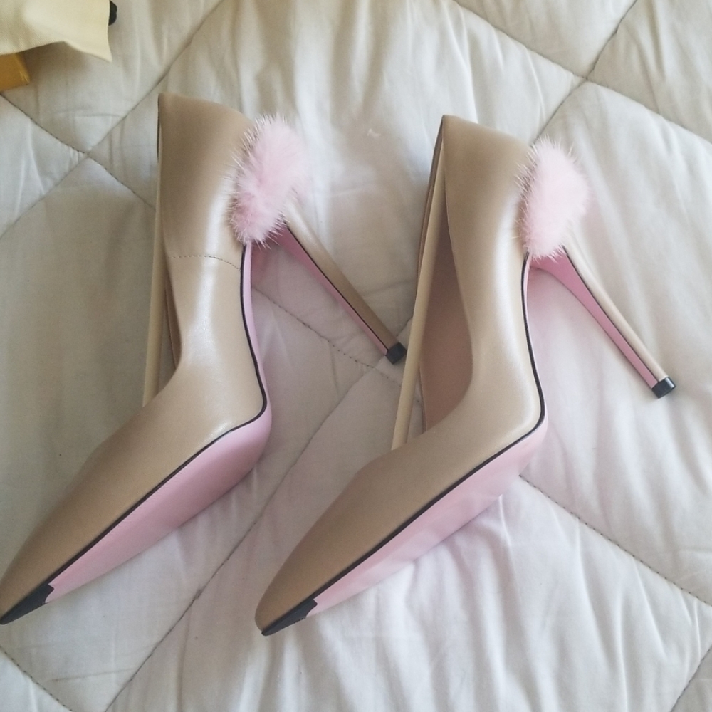 Fendi nude and pink mink fur pumps